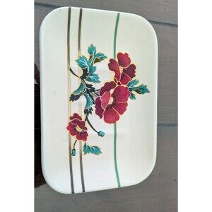 vintage ceramic floral trinket dish red poppy gold trim soap vanity catchall